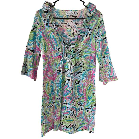 MudPie Y2K Bag Lady Collection Paisley Ruffle Tunic Dress – SizeSM Boho Bright - Picture 1 of 5